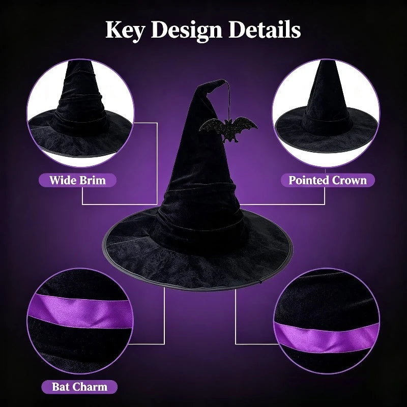 Halloween Crumpled Witch Hat Party, Witch Hat Black Velvet Witch Costume Makeup Accessories Hat Decorations