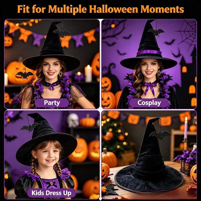 Halloween Crumpled Witch Hat Party, Witch Hat Black Velvet Witch Costume Makeup Accessories Hat Decorations