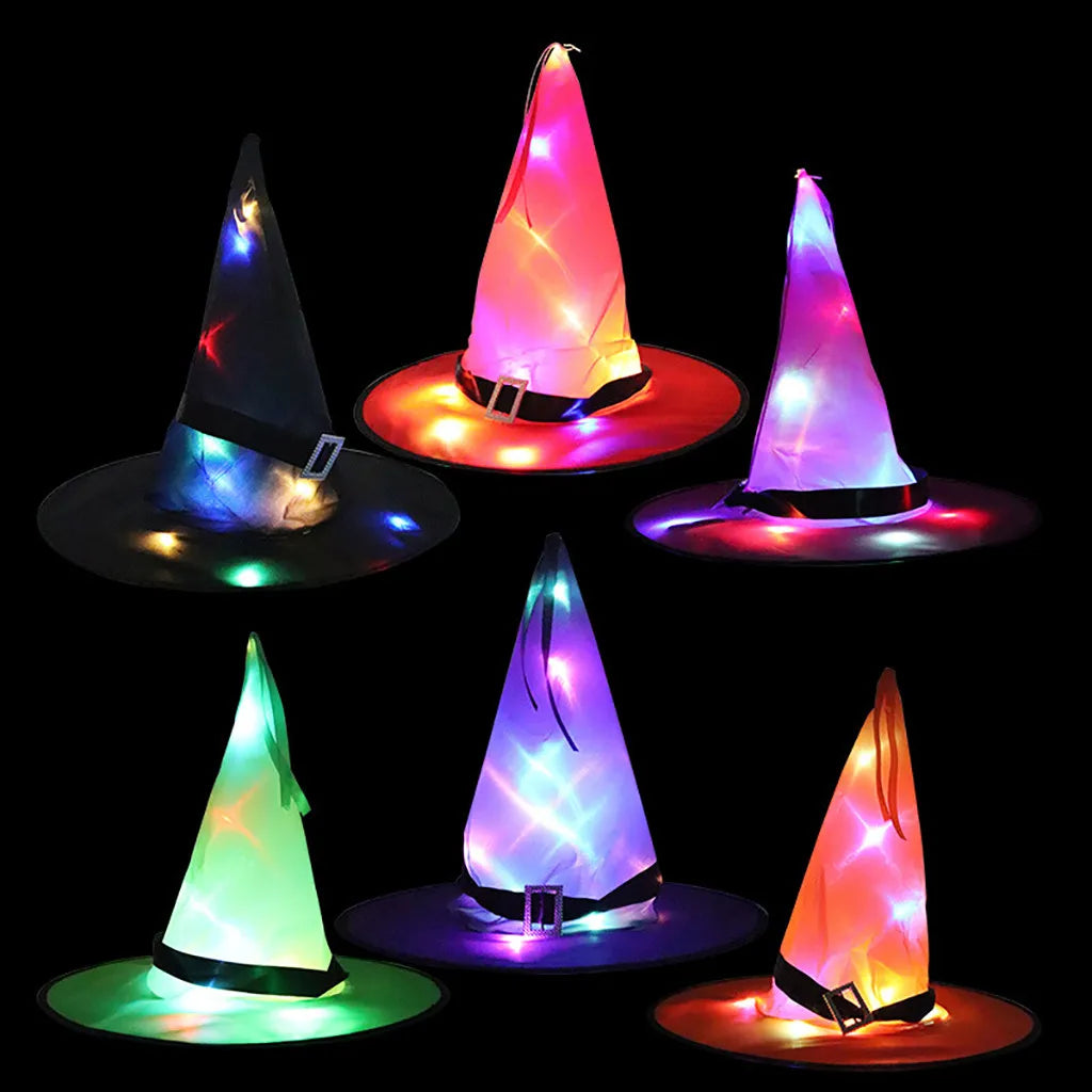 Halloween LED Luminous Witch Hat Glowing Witches Hat for Halloween Party Outdoor Yard Decor Glow In Dark Halloween Props Cosplay