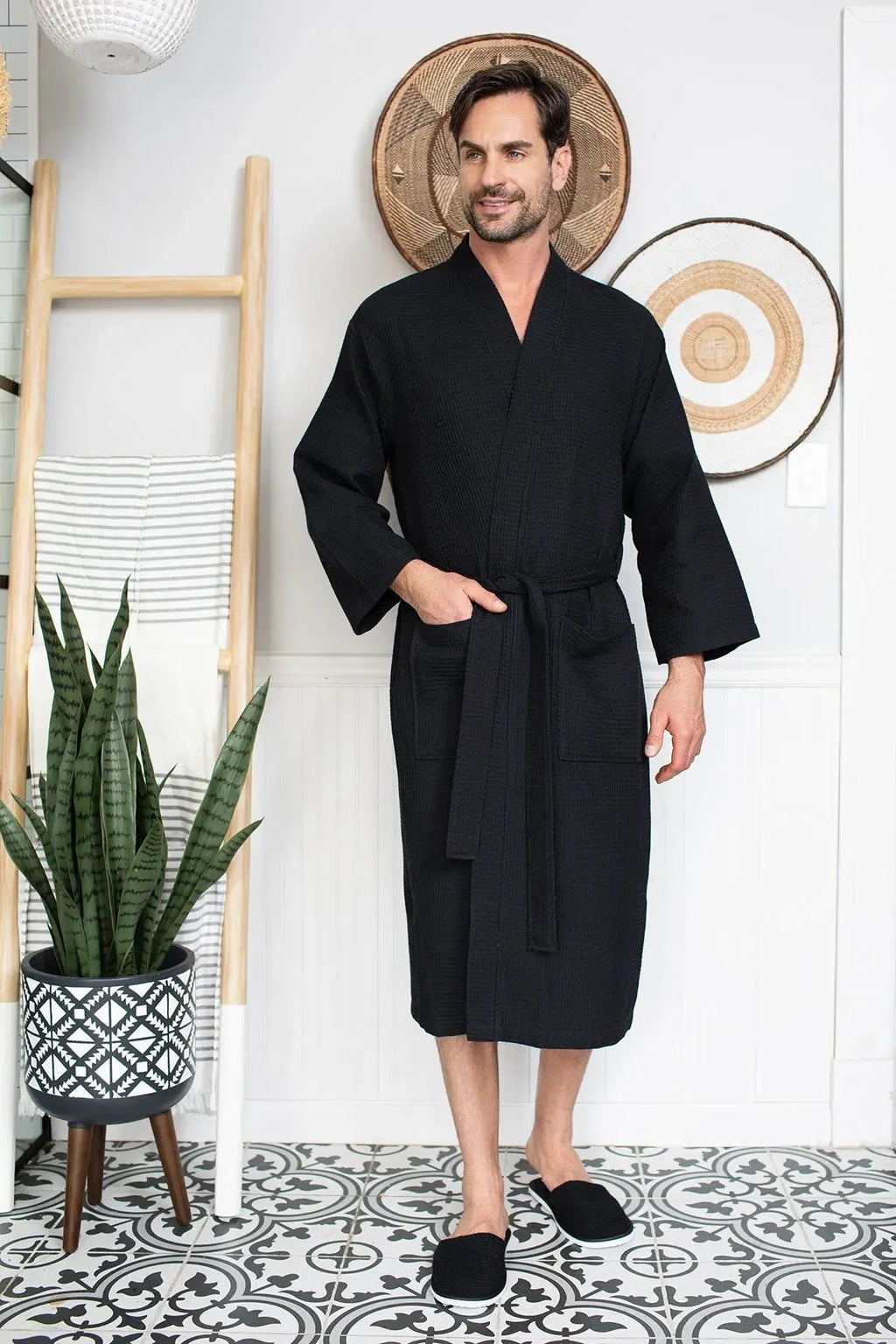 Waffle Spa Bathrobe for Men -  Absorbent, Lightweight